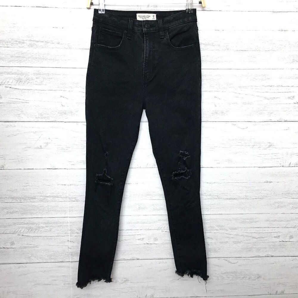 Abercrombie & Fitch Jeans Black Super Skinny Ankle High Rise Distressed size 2